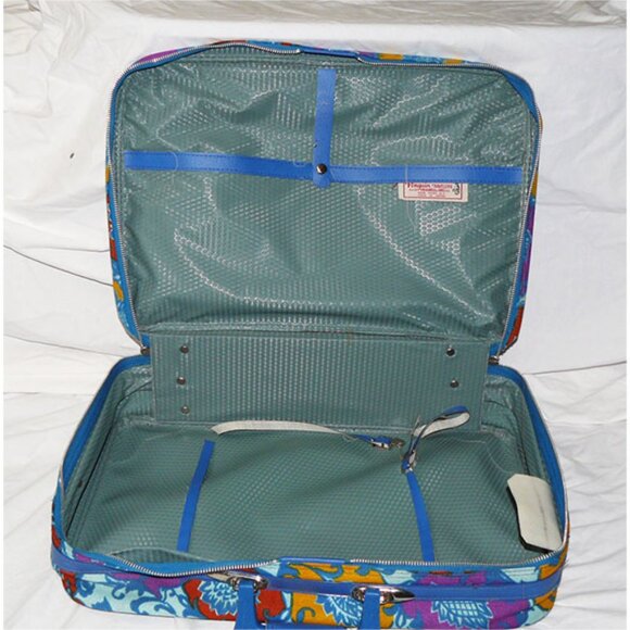 Penguin Travelers NY Vintage Retro/Mod Overnight Luggage Suitcase Blue Floral - Picture 3 of 5